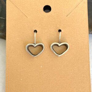 Sterling Silver 925 0.75" Simplistic Open Heart Dangle Earrings